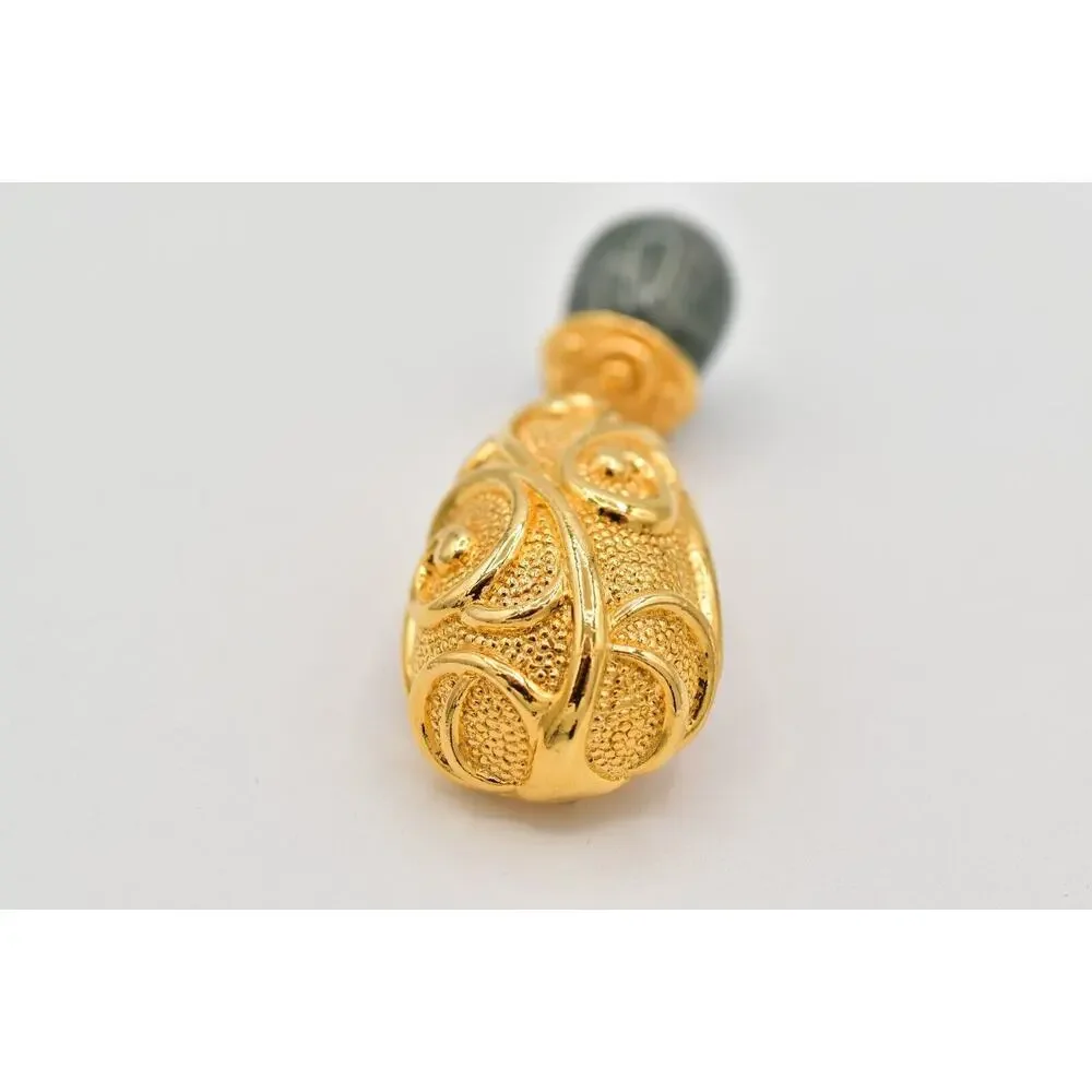 Barrera for Avon Vintage Cabochon Pin Brooch Dangle Marbled Gold Chunky BinAH